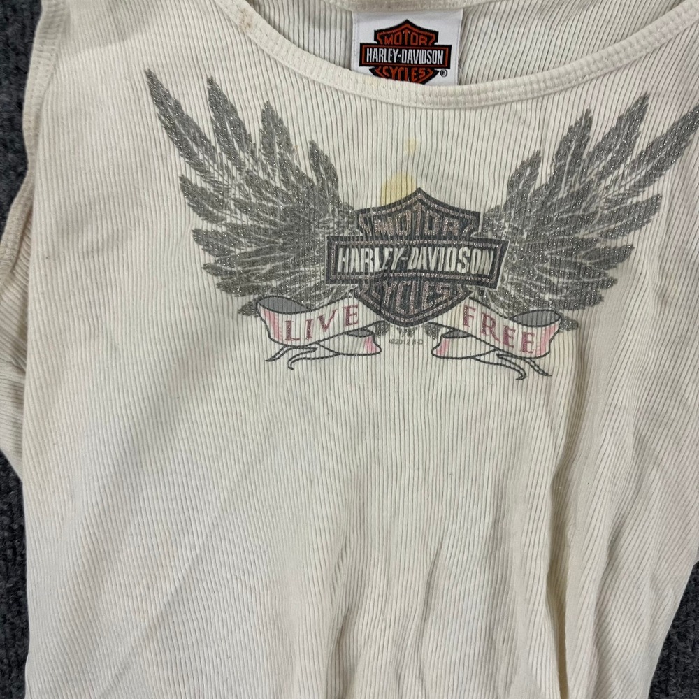 Harley-Davidson Tank Top Womens Size L Cream Ribbed Cotton Graphic Made in USA